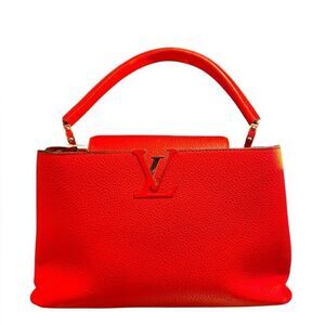 LOUIS VUITTON Red Taurillon Leather M94754 LV Capucines MM Tote Handbag Ex+ Auth